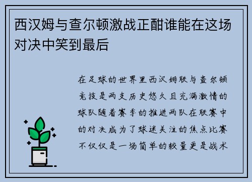 西汉姆与查尔顿激战正酣谁能在这场对决中笑到最后
